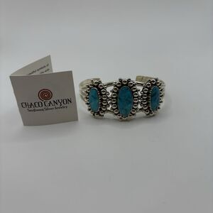 CHACO CANYON Sterling Silver 3-Stone Kingman Turquoise Cuff Bracelet - NIB